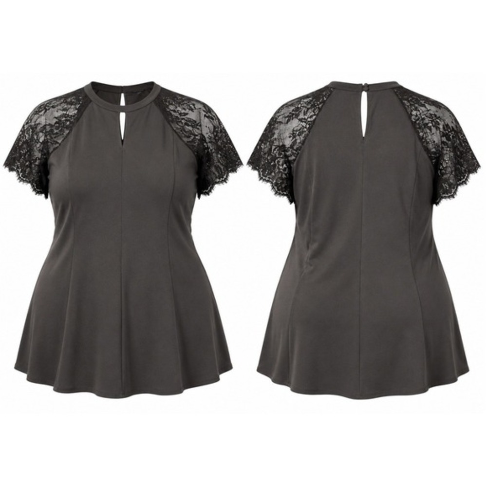 Torrid Blouse Womens 1X Black Lace Sleeve Keyhole Neck Princess Seam Dressy Goth